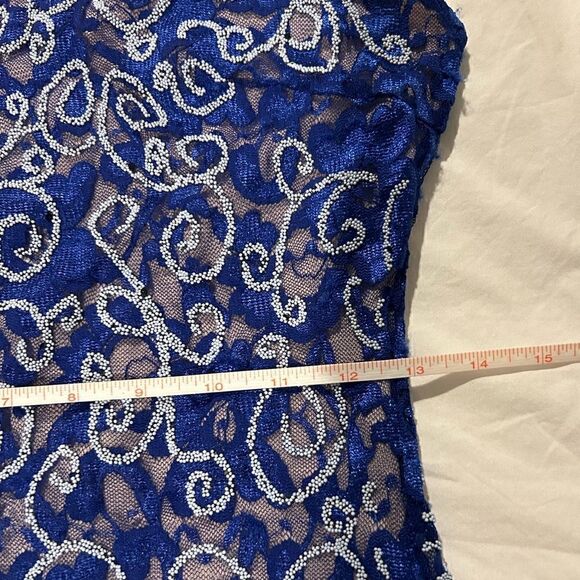 Cache women blue sleeveless lace Bodycon dress beaded sequins small EUC lined - Picture 6 of 12